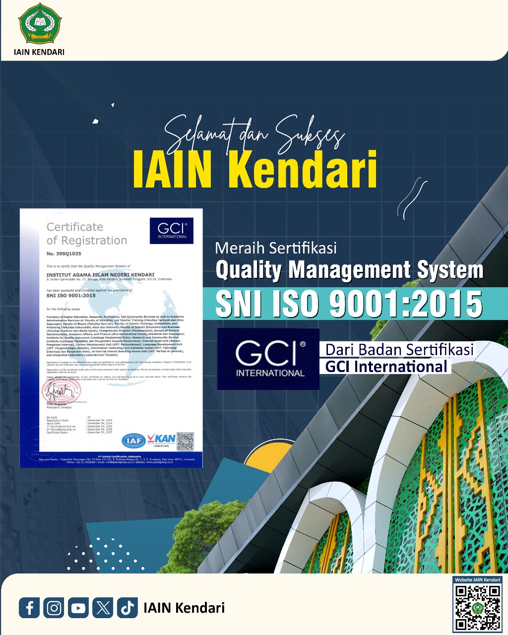 IAIN Kendari Raih Sertifikasi Quality Management System ISO 9001:2015