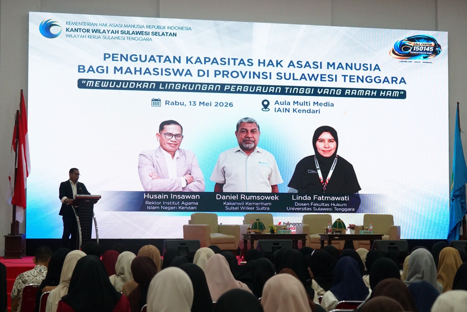 IAIN Kendari Bersama KemenHAM Sulsel dan Wilker Sultra Perkuat Kesadaran HAM Mahasiswa melalui Seminar Kampus Ramah HAM